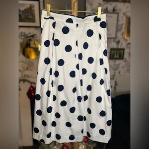 Polka Dot Midi Skirt - White and Navy Blue